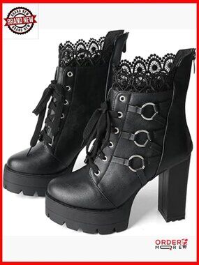 Chunky Heel Ankle Boots Platform Combat Booties Zipper Closure Gothic Style